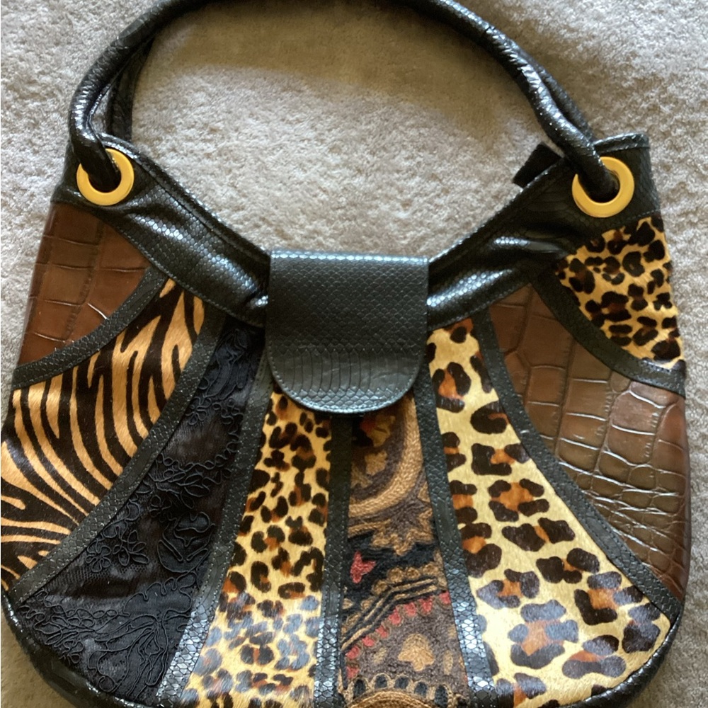 *NEW* CLEVER CARRIAGE COMPANY Patchwork Mixed Animal Print Leather Shoulder Bag